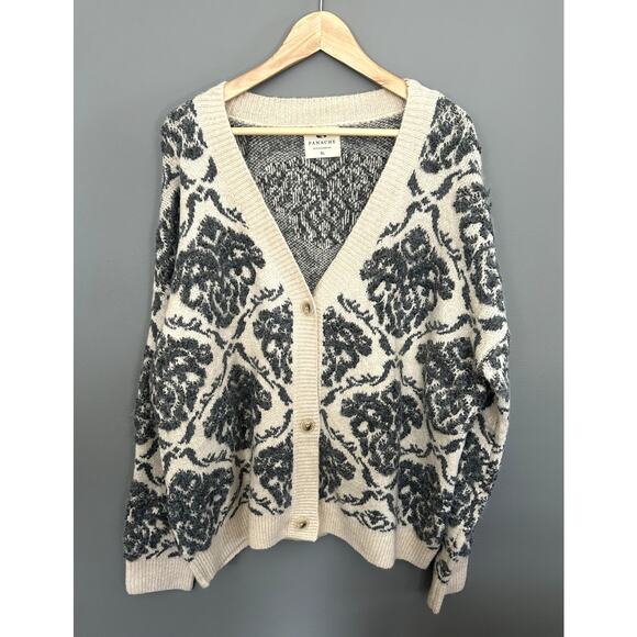 Panache Women's Damask Pattern Cardigan Cream Gray Sweater - XL - Picture 1 of 5
